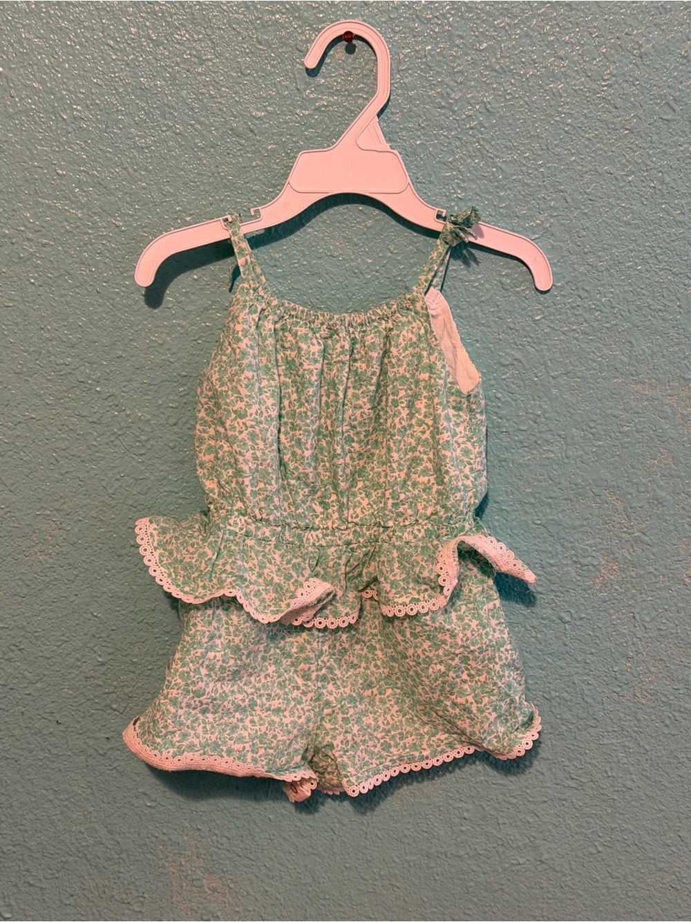 Janie and Jack Green Floral Ruffle Romper
